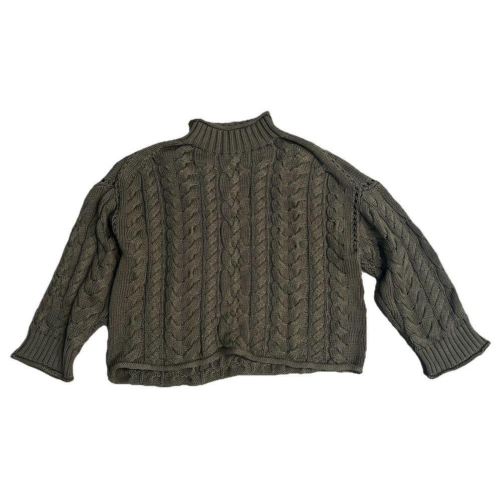 J Crew 2025 Rollneck Cable Knit Sweater Womens XL Woodland Brush Green Cotton - Picture 5 of 9